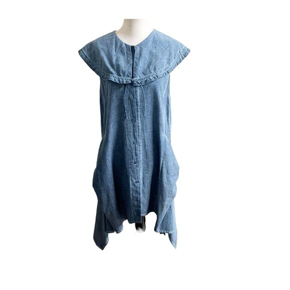 New Focus NWT Indigo Lagenlook Dress Size Small Button Front Pockets Oversized - Picture 1 of 12